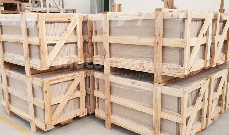 Moca Cream limestone cladding panels crates for Qatar
